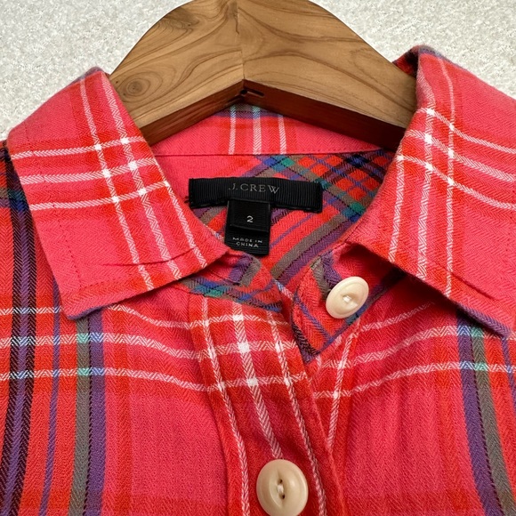 J. Crew Women’s Long Sleeve Flannel Button Down Shirt Size 2 Red Plaid - Picture 6 of 7